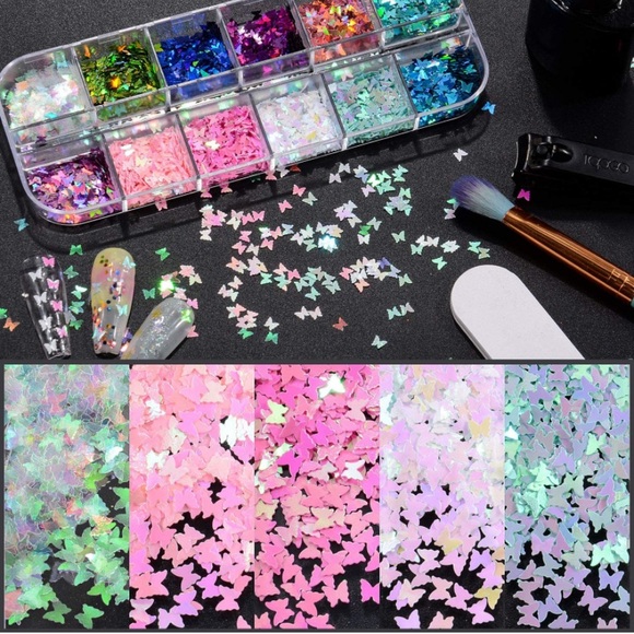 Warmfits 3D Holographic Butterfly Nail Glitter 24 Colors/Set Splarkly - Picture 7 of 8